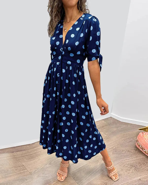 Vivienne Polka Dot V-Neck Dress