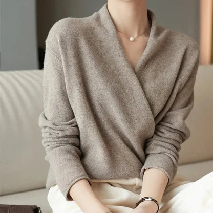 Lian 100% Wool Sweater – Soft Crossed-Bust Knit