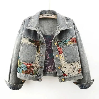 Fiora Floral Denim Jacket – Relaxed Fit, Cotton Blend