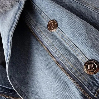 Ava Denim Jacket – Faux Fur Lined, Removable Collar