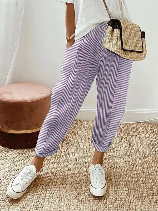 Striped Pantona Pants with Adjustable Waist