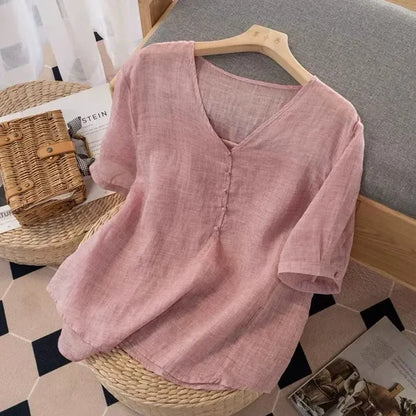 Mayla Linen Blouse – Breathable Mid-Sleeve Top