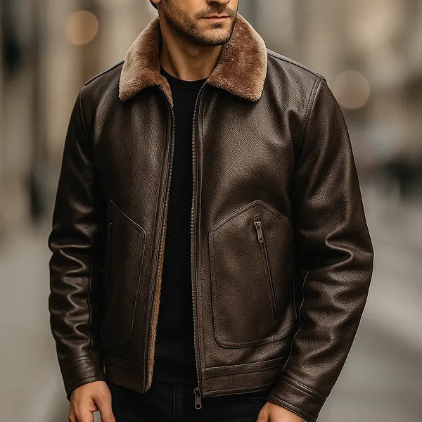Elion Genuine Leather Jacket with Fur Interior