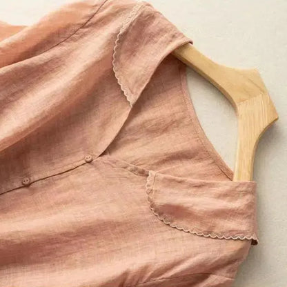 Tiara Linen Blouse – Scalloped Trim & Puff Sleeves