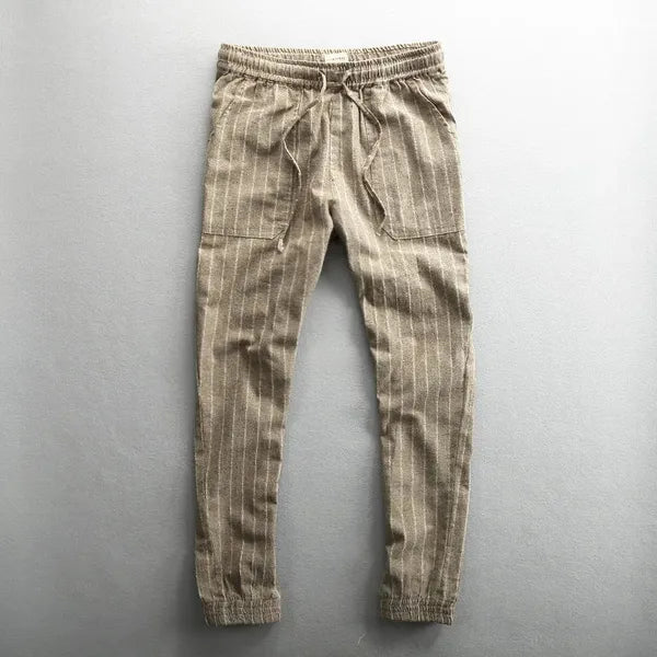 Berle Casual Pants – Cotton-Linen Slim Fit Pinstripe
