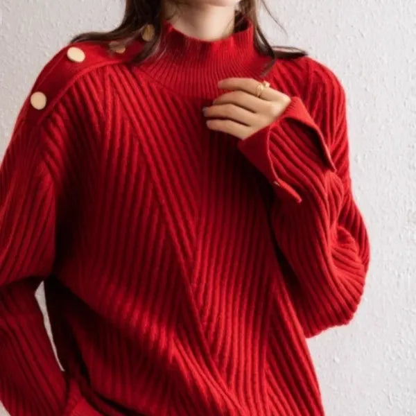 Niko Oversized High Neck Cotton Blend Sweater