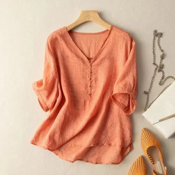 Mayla Linen Blouse – Breathable Mid-Sleeve Top