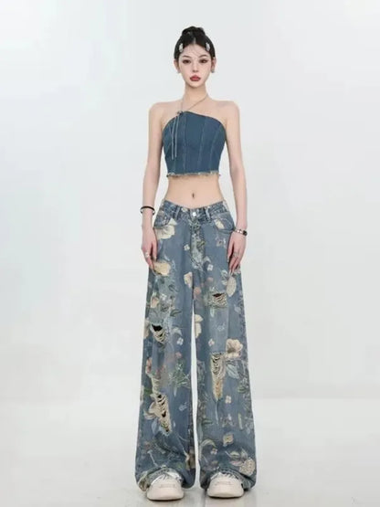 Fiona Wide-Leg Floral Print Jeans