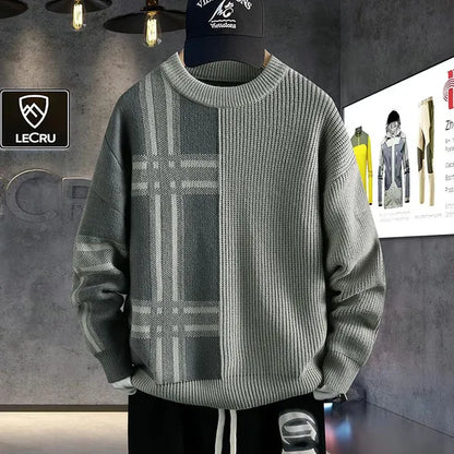 Mevrick Plaid Knit Sweater – Relaxed Crew Neck