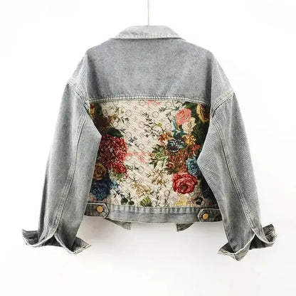 Fiora Floral Denim Jacket – Relaxed Fit, Cotton Blend