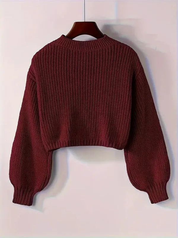 Viona Crop Sweater – Soft Blouson Mock Neck Knit