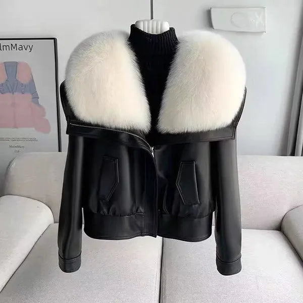 Andra Jacket – Faux Fur Collar Double-Faced Coat