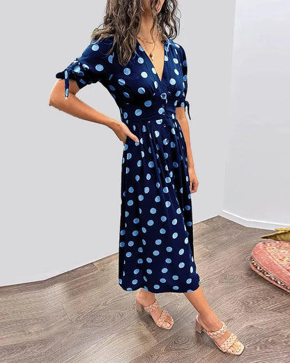 Vivienne Polka Dot V-Neck Dress