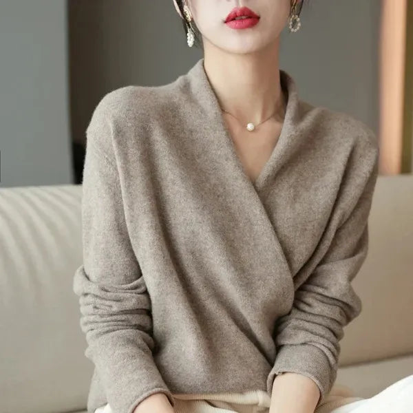 Lian 100% Wool Sweater – Soft Crossed-Bust Knit