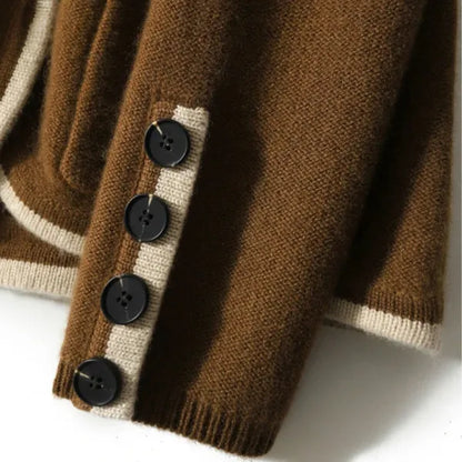 Anne Cardigan – Wool Blend Wrap with Contrast Details