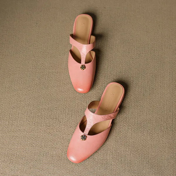 Roslyn Genuine Leather T-Strap Mules