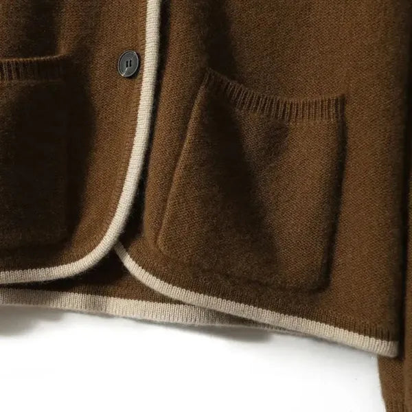 Anne Cardigan – Wool Blend Wrap with Contrast Details