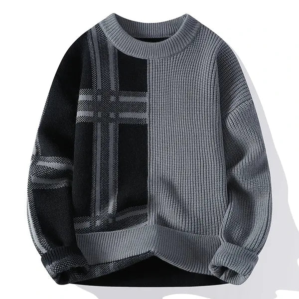 Mevrick Plaid Knit Sweater – Relaxed Crew Neck