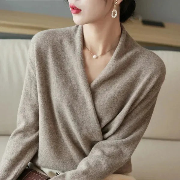 Lian 100% Wool Sweater – Soft Crossed-Bust Knit