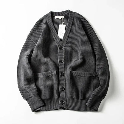 Watin Cardigan – Soft Ribbed Cotton-Wool V-Neck
