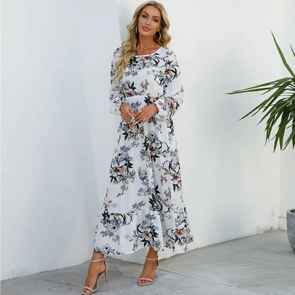 Myrel Floral Tiered Chiffon Maxi Dress – High Waist