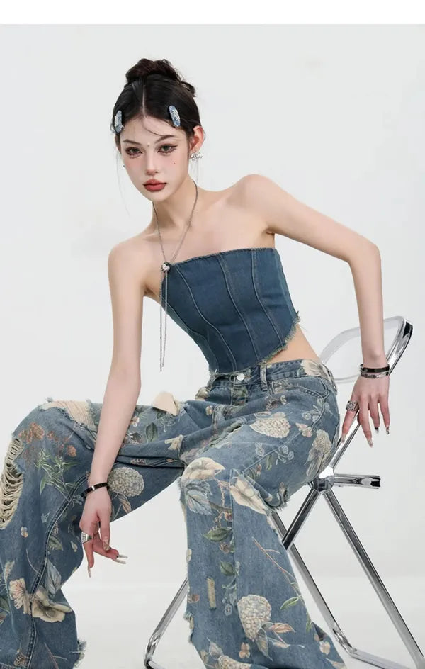 Fiona Wide-Leg Floral Print Jeans