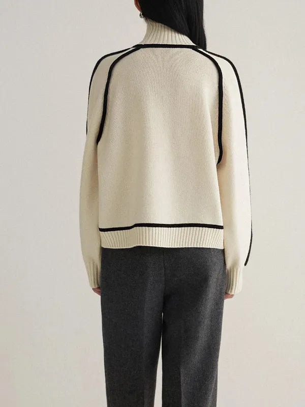 Elano Turtleneck Sweater – Contrast Seam Ribbed Knit