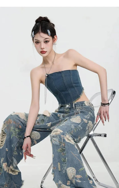 Fiona Wide-Leg Floral Print Jeans