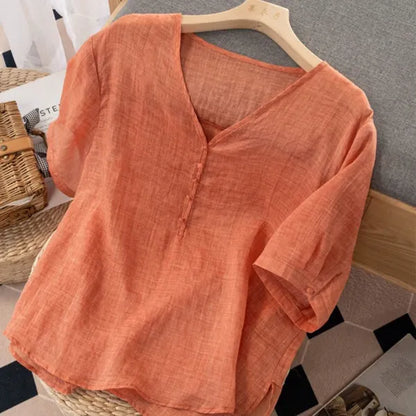 Mayla Linen Blouse – Breathable Mid-Sleeve Top