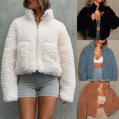 Marlin Sherpa Jacket – Cozy Cropped High-Pile Fur Zip-Up