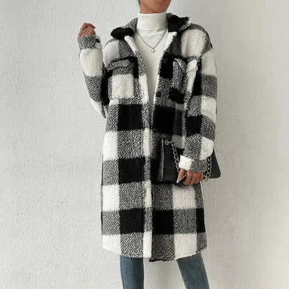 Marla Checkered Jacket – Oversized Faux Fur Plaid Knit