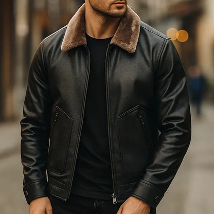 Elion Genuine Leather Jacket with Fur Interior