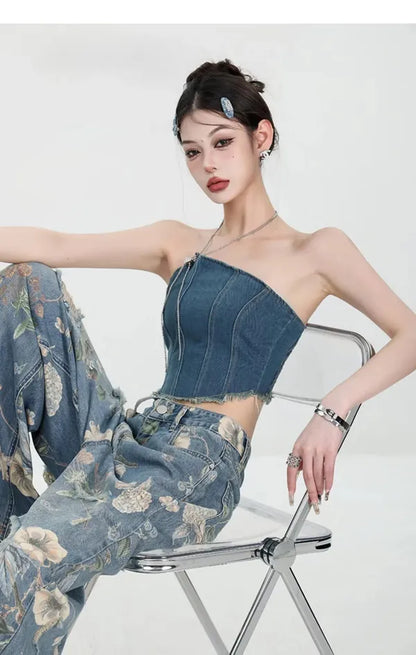 Fiona Wide-Leg Floral Print Jeans