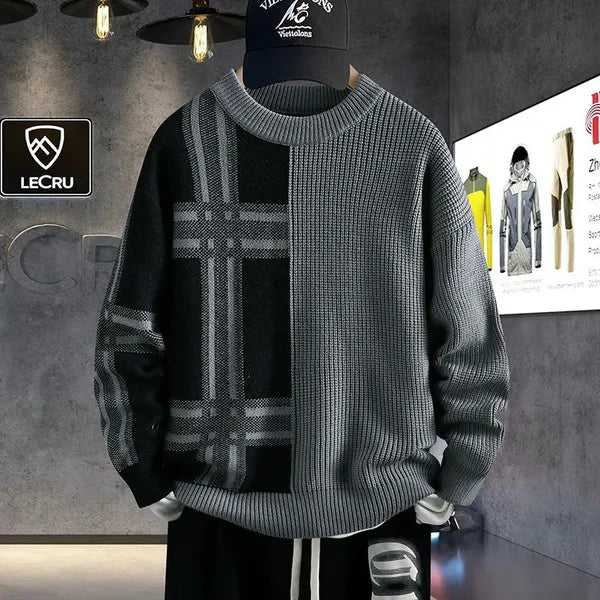 Mevrick Plaid Knit Sweater – Relaxed Crew Neck