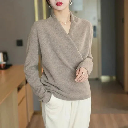 Lian 100% Wool Sweater – Soft Crossed-Bust Knit
