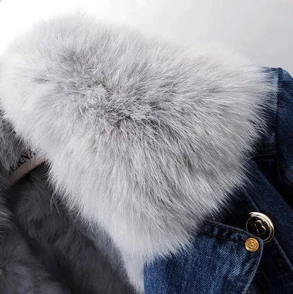Ava Denim Jacket – Faux Fur Lined, Removable Collar