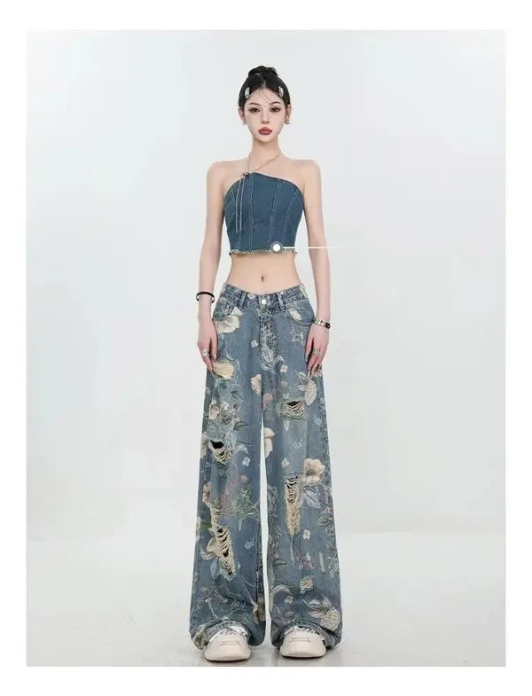 Fiona Wide-Leg Floral Print Jeans