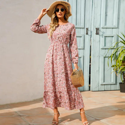 Myrel Floral Tiered Chiffon Maxi Dress – High Waist