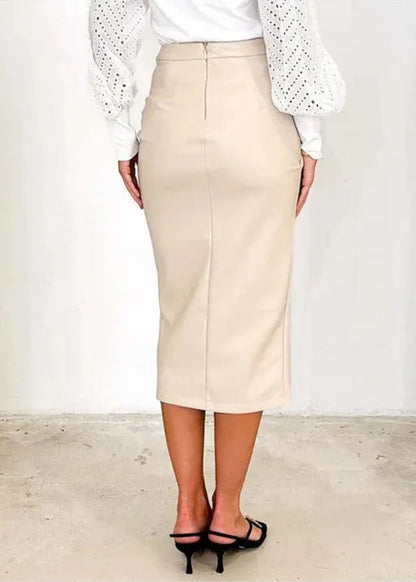 Maeve Premium Leather Midi Skirt with Front Slit