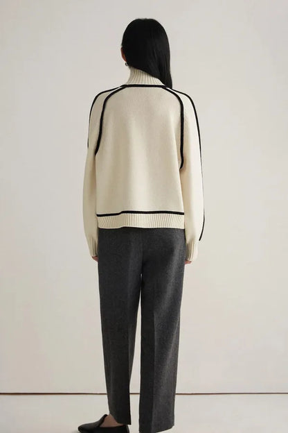 Elano Turtleneck Sweater – Contrast Seam Ribbed Knit