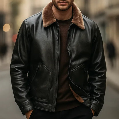 Elion Genuine Leather Jacket with Fur Interior