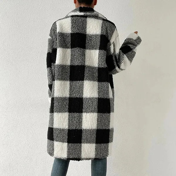 Marla Checkered Jacket – Oversized Faux Fur Plaid Knit