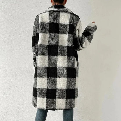 Marla Checkered Jacket – Oversized Faux Fur Plaid Knit